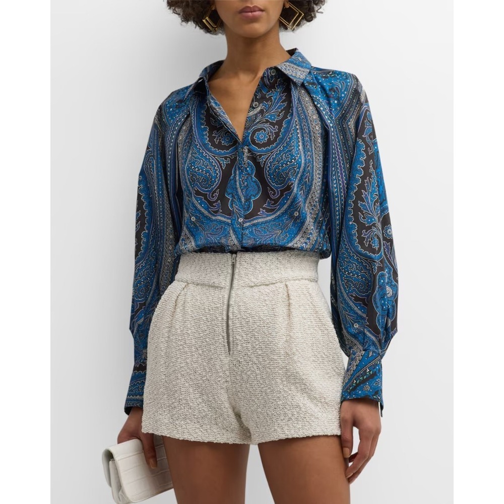 Kobi Halperin Emerson Paisley Print Raglan Sleeve Blouse Blue XS Maximalist